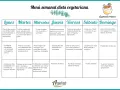 Menú semanal de dieta vegetariana equilibrada, con opciones como crepes, lasaña de soja y paella de verduras.