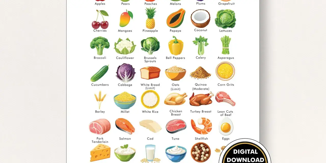 Lista de alimentos bajos en oxalatos que son: frutas, verduras, carnes, pescados, lácteos y granos.