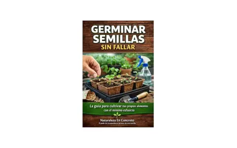 Guía para germinar semillas sin fallar, mostrando manos plantando brotes en macetas y una botella rociadora.