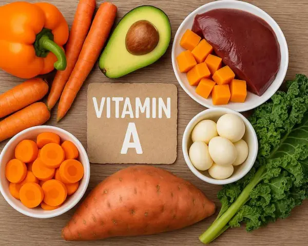 Alimentos ricos en betacaroteno que vitamina es: zanahorias, batata, pimiento naranja, aguacate, hígado, huevos y col rizada.