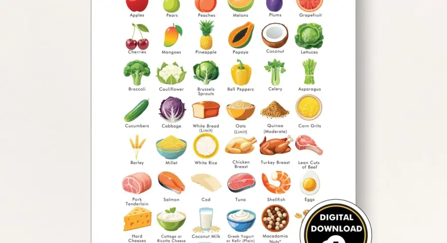Lista de alimentos bajos en oxalatos que son: frutas, verduras, carnes, pescados, lácteos y granos.
