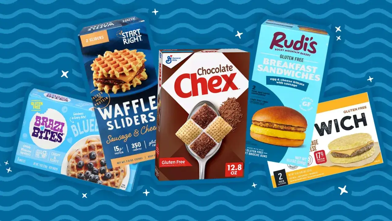 Variedad de desayunos sin gluten: waffles, s&aacute;ndwiches y cereal Chex. &iexcl;Comienza tu d&iacute;a con opciones deliciosas y sin gluten!